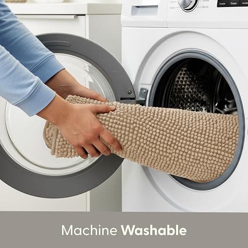 KEPLIN Non-Slip Microfibre Bath & Toilet Mat - Soft, Plush & Comfortable Rug with Machine Washable Design - Water Absorbent & Quick Drying to Keep Bathroom & Home Hygienic & Clean - (40x60cm) Beige thumbnail 6