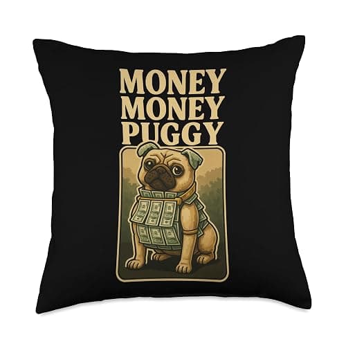 Money Money Puggy - Funny Dog Pug Brainrot Gaming Slang Meme Throw Pillow - Image 1