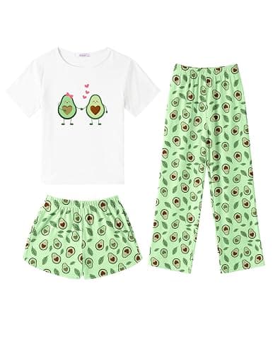 Arshiner Girls Pajama Set 3 Piece Short Sleeve Sleepwear Summer Soft Cute Pjs Outfits - Image 1