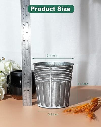 vensovo 5 Inch Galvanized Bucket Planter - 6 Pack Metal Flower Pots with Drainage Holes & Plugs, Rustic Silver Tin Pots for Indoor Herbs, Outdoor Succulents, Farmhouse Home Garden Decor thumbnail 3
