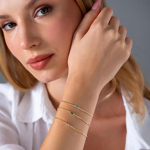 JSJOY Birthstone Bracelets for Women Gold Dainty Link Bracelet Birthstone Jewelry Birthday Gifts for Women Her Mom Wife Girlfriend Anniversary Jewelry thumbnail 5