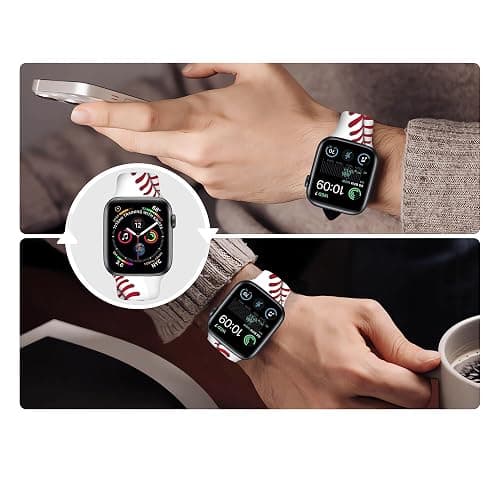BACDOILQ Ball Game Watch Band Smartwatch Bands Compatible with Watch 38mm/40mm/42mm/44mm Soft Silicone Strap Replacement for Series 10/9/8/7/6/5/4/3/2/1/SE - Baseball 38/40mm - 38/40mm thumbnail 4