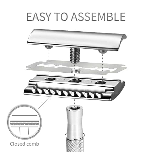 Bambaw Double Edge Safety Razor for Men & Women, Metal Razor with 5 Double Edge Safety Razor Blades, Eco-Friendly Razor – Silver thumbnail 3