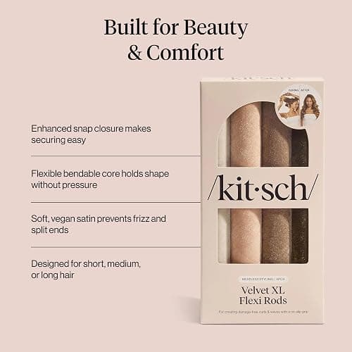 Kitsch XL Flexi Rods for Heatless Curls Overnight - Soft Velvet Hair Rollers for Women - Hair Curlers to Sleep In - Eucalyptus, 4pcs thumbnail 5
