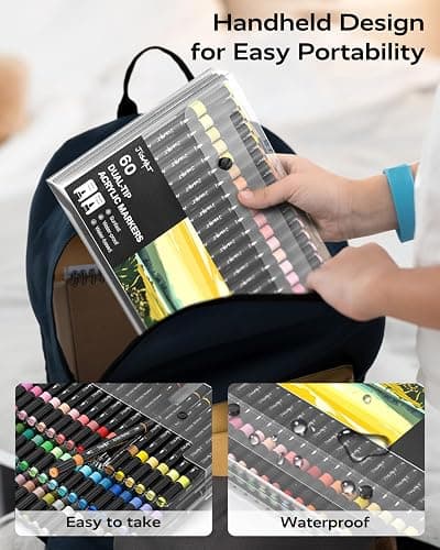 JusArt 60 Colors Dual Tip Acrylic Paint Pens Markers, Brush and Fine Tip, Premium Paint Pens for Wood, Canvas, Egg, Stone, Fabric, Rocks, Metal, Glass, Ceramic, DIY Crafts Making Art Supplies Gifts thumbnail 8