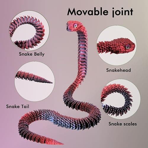 3D Printed Snake Animal Fidget Toys, 30 Inch Mystery Fake Anaconda, Realistic Sensory Gadget for Anxiety Relief, 3-D Print Articulated Snakes Collectible for Home Office Decor Executive Desk Toy thumbnail 5