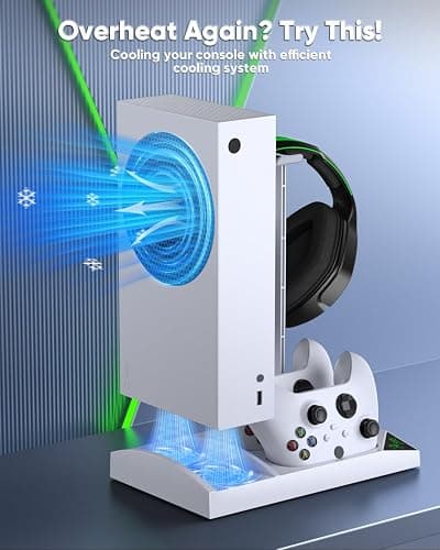 Charger Stand Cooling Fan for Xbox Series S Console/Controller,Dual Cooler System Charging Dock Accessories with 2*Rechargeable Battery,Earphone Mounts, Brackets&Stands for Xbox Series S Protectors thumbnail 6