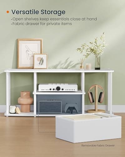 SONGMICS HOME Superfast Toolless Assembly, TV Stand for TVs up to 50 Inches, TV Cabinet Unit, Media Center Table, Living Room, 43 x 14 x 18 Inches, Shelves, Snow White and Matte White ULTV500W01 thumbnail 5