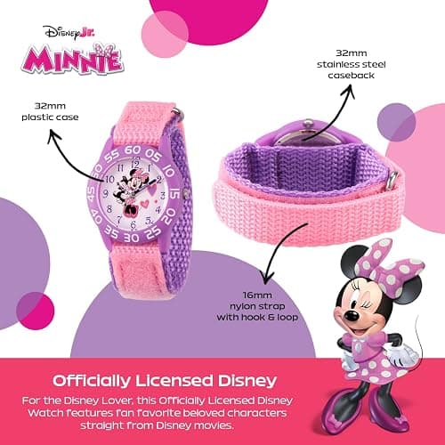 Disney Minnie Mouse Watch for Girls – Cute Minnie Mouse Watch for Toddlers & Girls – Gift Young Fans – Watches Kids 3-5 with Purple Bezel & Reversible Nylon Strap thumbnail 3