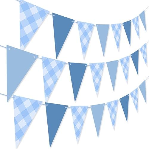 Blue Pennant Flag Banner for Boy Birthday Party Decor, Blue Gingham Triangle Banner Garland for Nautical Wedding Birthday Party Ahoy Achor Bridal Baby Shower Supplies thumbnail 8
