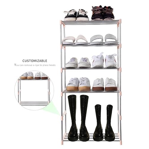 Jucaifu Stackable Small Shoe Rack, Entryway, Hallway and Closet Space Saving Storage and Organization (3-Tier, Pink) thumbnail 4