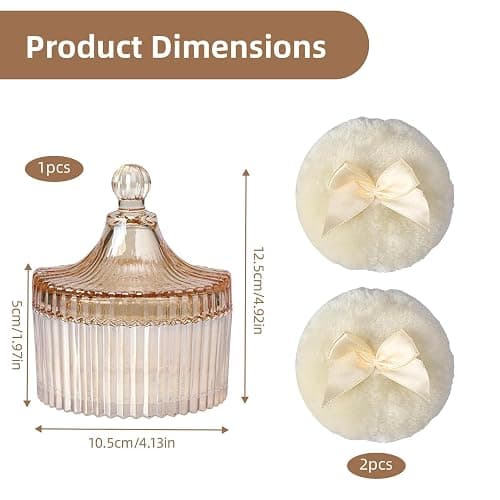 Body Powder Puff and Container, Glass Dusting Powder Jar with 2 Puffs | Reusable & Washable, Clear Glass Design, Perfect for Makeup, Body Powder & Skincare, Ideal for Home & Daily Use (Golden)) thumbnail 2