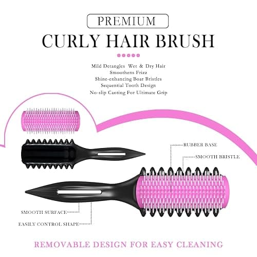Curl Defining Brush – Detangling Brush – Includes 3 Hair Styling Tools for Wet or Dry Use – Daily Curl Care to Create Stylish – Smooth Curls for Men – Women and Kids (Pink) thumbnail 3