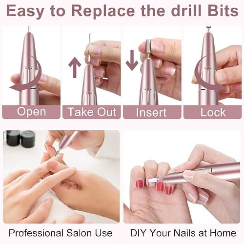 Electric Nail Drill, Urbuti 35000RPM Professional Nail Drill Machine, Portable Rechargeable File Machine Set for Acrylic Gel Nails, Manicure Pedicure Tools for Home and Salon Use(Pink) thumbnail 4