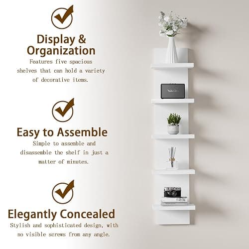 GHYKL 5 Tier Wall Shelf Unit, White Versatile Lack Wall Shelf, Display Floating Shelves for Bedroom Bathroom Home Decor Organizer thumbnail 9