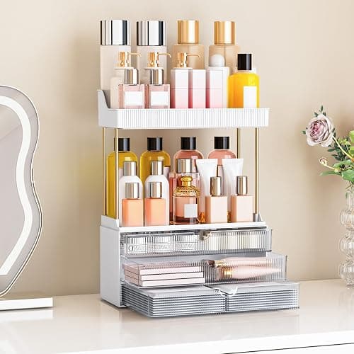 Storivo Makeup Organiser, 3 Tier Drawer, Cosmetics Organiser, Multi-function make up case, Large Vanity Organiser, Anti-Slip Design, Countertop Bathroom Storage, Clear - Clear thumbnail 7