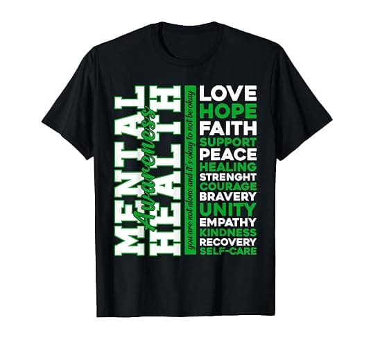 Positive Green Words Mental Health Awareness Month T-Shirt - Image 1
