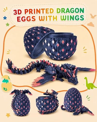 3D Printed Dragon Eggs with Wings,Articulated Crystal Animals Fidget Toy,Stuff Fun Gifts for Adults Teens Boy Dinosaur Eggs Toy thumbnail 3