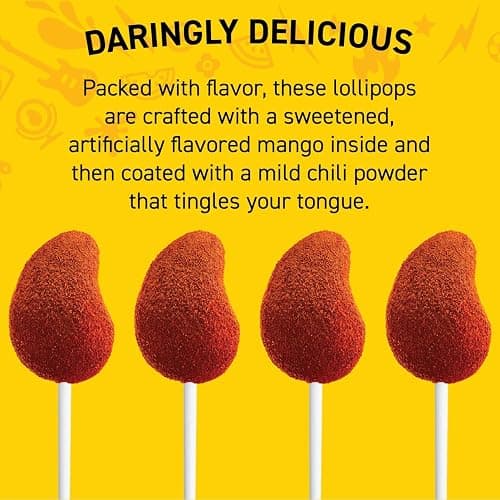 Vero Mango Lollipops with Chili Powder 40 Count Bulk Bag (Net Wt. 22.4 Ounces) Mexican Candy Spicy Mango Flavor Dulces Mexicanos - Bulk Candies, Perfect for Parties, Piñatas & Celebrations thumbnail 4