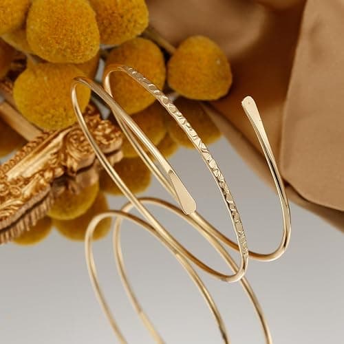 BOMAIL 2Pcs Gold Arm Cuff Bracelets Set for Women Open Adjustable Upper Arm Bangles Coil Swirl Armlet Armband Set Minimalist Upper Arm Cuff Jewelry for Women thumbnail 7