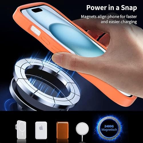 iYavvort Magnetic for iPhone 15 Case, [Compatible with MagSafe] [Military Grade Drop Protection] Translucent Matte Shockproof Anti-Scratch Phone Cover (Orange) thumbnail 3