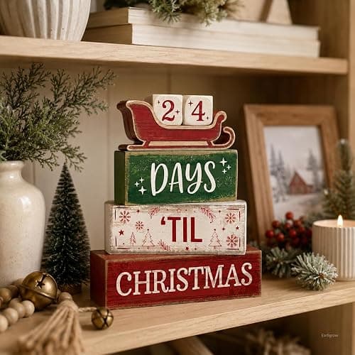 Christmas Countdown Decorations Indoor, Christmas Table Decor for Home | 99 Days Sleigh Christmas Wooden Table Party Centerpiece, Winter Tiered Tray Decor Farmhouse Xmas Gift for Kitchen Coffee Bar thumbnail 5