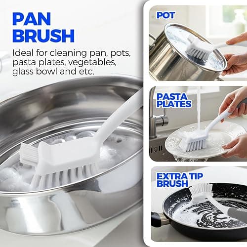 Holikme 6 Pack Dish Brush Set with Bottle Brush, Dish Scrub Brush, Pan Brush and 3 Straw Brushes, Deep Cleaning Handle Brush with Scraper Tip for Kitchen Sink Dishes Bottle Cup Pot and Pans (Gray) thumbnail 4