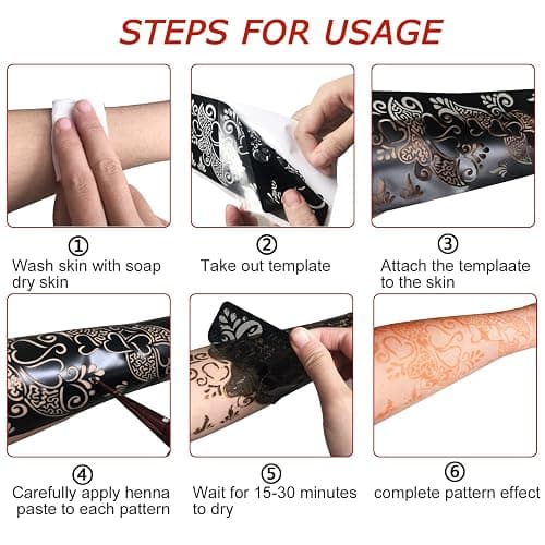 Henna Tattoo Stencil Kit,12 Sheets Stickers for Henna Tattoo Hand Forearm Glitter Airbrush DIY Tattooing Template, Large Indian Temporary Tattoo Stickers thumbnail 6