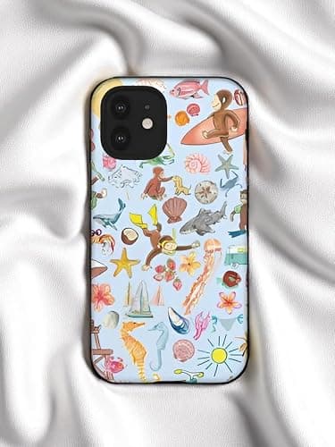 Curious Monkey George Whimsical Summer Beach Phone Case Compatible with iPhone 16E, Protective Hybrid 2-Layer Hard Shell, Cute Curious Monkey Collection Playful George thumbnail 5