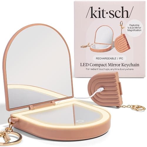 Kitsch Compact Mirror Keychain – Travel Makeup Mirror with Lights, Small Lighted Dual-Magnification Pocket Mirrors, USB-Rechargeable, Ideal for Your Touch-Ups While On Travel – Terracotta - Image 1
