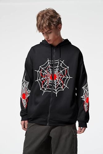 Hesaco Spider Graphic Hoodies Y2k Zip Up Hoodie Men Women Oversized Sweatshirts Y2k Jacket Streetwear Vintage Tops thumbnail 3