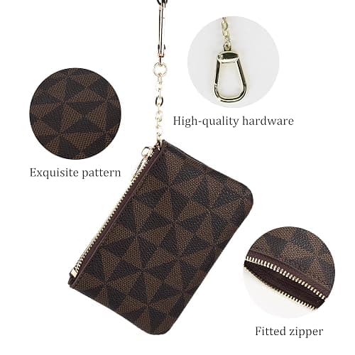 Veki Coin Purse Change Mini Purse Wallet With Key Chain Ring Zipper for Men Women Fashionable Bag Key Chain Pendant Leather Classic Clutch Purse(Brown) thumbnail 5