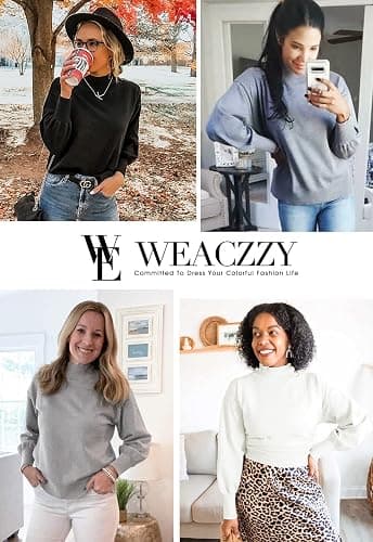WEACZZY Women's 2025 Fall Fashion Casual Sweaters Mock Neck Long Lantern Sleeve Lightweight Knit Pullover Sweater Tops thumbnail 5