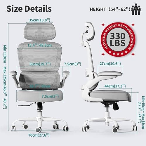 TRALT Office Chair Ergonomic Desk Chair, 330 LBS Home Mesh Office Desk Chairs with Wheels, Comfortable Gaming Chair, High Back Office Chair for Long Hours, Office Chair for Study and Work (White) thumbnail 2