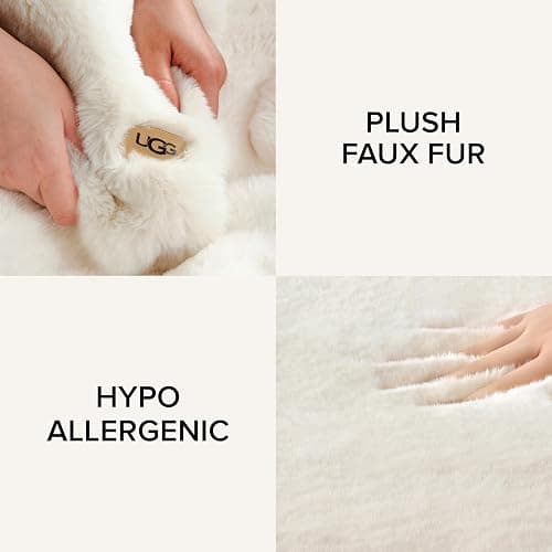 UGG Euphoria Plush Faux Fur Throw Blanket Medium Weight Reversible Luxury Soft Throw for Couch Bed or Chair Hypoallergenic Machine Washable Home Decor Fluffy Blanket, 50-inch x 70-inch, White Snow - White - Throw thumbnail 5