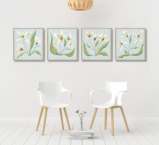 Light Blue White Flower Wall Art Southern Coastal Modern Floral Painting Picture Wall Decor Minimalist Botanical Poster Print Artwork for Living Room Bedroom Bathroom Kitchen Home Decoration Unframed thumbnail 4