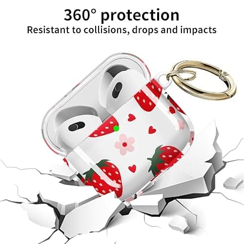 Case Cover Compatible with AirPods 4th Generation 2024, Wireless Charging, Shockproof, Soft TPU Transparent Reduced Yellowing for AirPods 4 Cases with Gold Keychain (Strawberry Heart) thumbnail 6