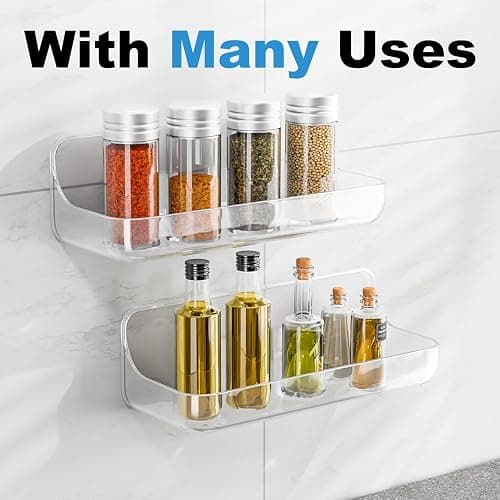 Kawfle Adhesive Shower Caddy, 2 Pack Acrylic Bathroom Shelves, No Drill Wall Mount Organizer Storage Shelf thumbnail 7