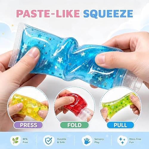 Clear Jam Bottle Squishy Toy, Cute Toothpaste Slow Rising Fidget Sensory Toys for Stress Anxiety Relief, Soft Desk Squeeze Toy Birthday Gifts for Adults (Star Blue) thumbnail 3