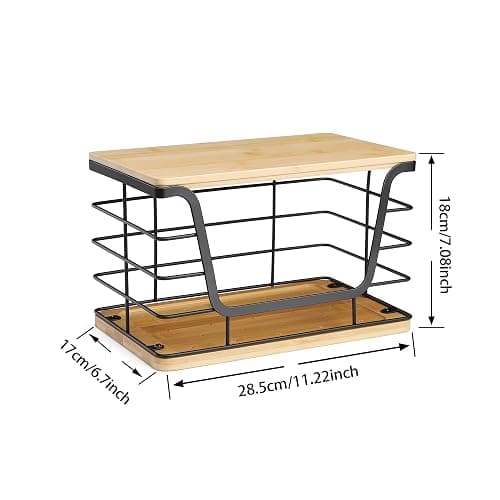 ALOCEO Large Wire Basket for Kitchen Pantry, Stainless Steel Kitchen Counter Organizer for Potato Onion, Trash Bag Dispenser Under Sink with Bamboo Top, Black thumbnail 3