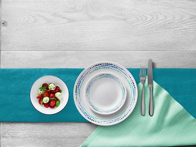 Corelle Vitrelle 18-Piece Service for 6 Dinnerware Set Triple Layer Glass and Chip Resistant, Lightweight Round Plates and Bowls Set, Ocean Blue thumbnail 5