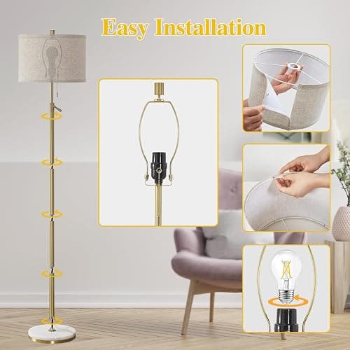 GyroVu Marble Floor Lamp, Adjustable Height Standing Lamp with Marble Base Tall Lamp with Pull Chain Switch Floor Lamps for Living Room, Bedroom & Office Bulbs Not Included(Gold) thumbnail 6