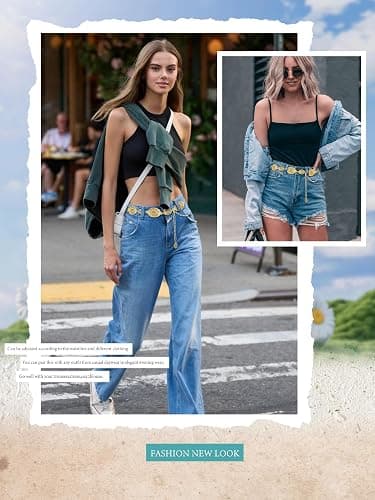 FIORETTO Metal Waist Chain Link Belt for Women Western Cowgirl Boho Turquoise Belts for Dress Jeans Country Concert Outfit thumbnail 3