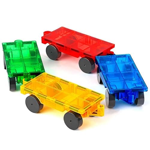 Mruikeny Magnetic Tiles Cars Construction Set - 4 PCS Magnetic Tiles Magnet Bricks Truck Sensory Toys, Educational Magnet Cars Set Building Blocks for 3 4 5 6 7 8+ Year Old Girls Boys - Image 1