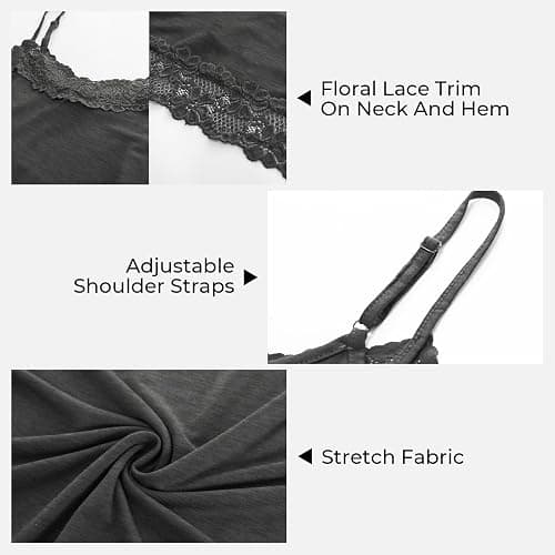 Kate Kasin Women's Adjustable Spaghetti Strap Lace Trim Cami Tunic Tank Top 3PACK thumbnail 4