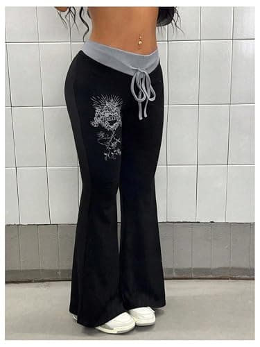 SOLY HUX Women's Goth Flare Pants Grunge Pants Flare Leggings Bootcut Bell Bottoms Emo Scene Y2k Clothes thumbnail 3
