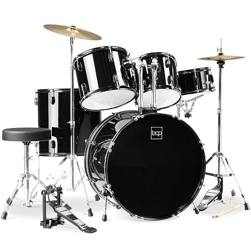Best Choice Products 5-Piece Full Size Complete Adult Drum Set w/Cymbal Stands, Stool, Drum Pedal, Sticks, Floor Tom - Black - Image 1