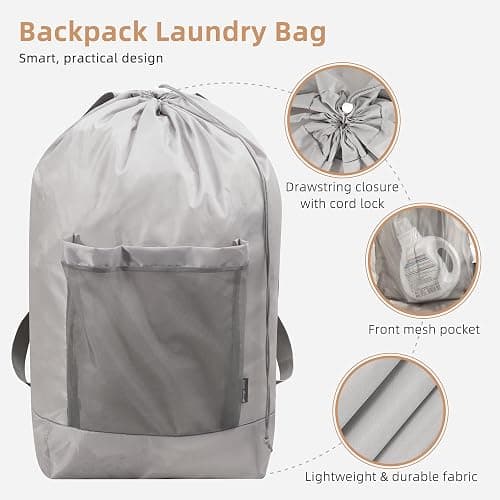 STORAGE MANIAC 2-in-1 Laundry Hamper with Laundry Backpack Bag, 90L Metal Frame Laundry Basket, Dirty Clothes Bag with Shoulder Straps and Mesh Pocket for College, Travel, Laundromat, Apartment, Gray thumbnail 6