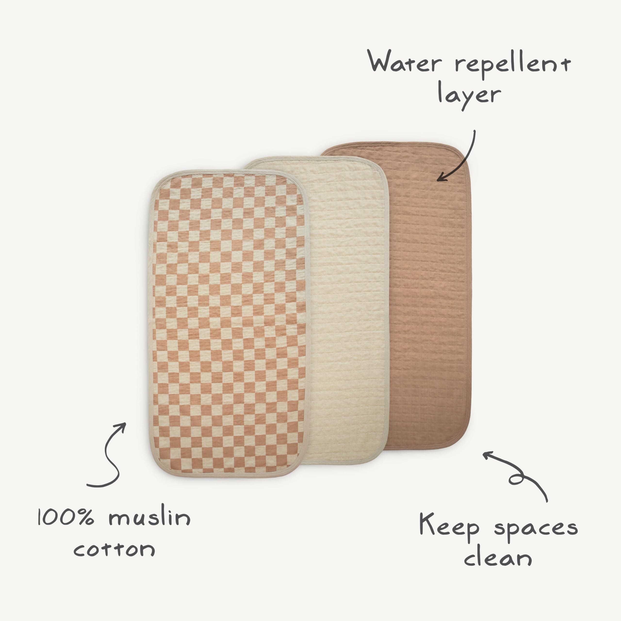mushie Waterproof Changing Pad Liners | 100% Organic Cotton | Set of 3 (Check Combo) - Check Combo thumbnail 2
