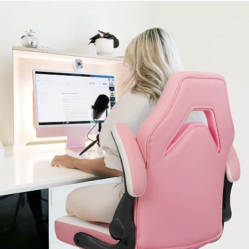 N-GEN Video Gaming Chair Ergonomic Computer Desk Office Chair with Lumbar Support Adjustable Height Swivel Wheels Flip-Up Arms PU Leather Home and Office (Pink) thumbnail 2
